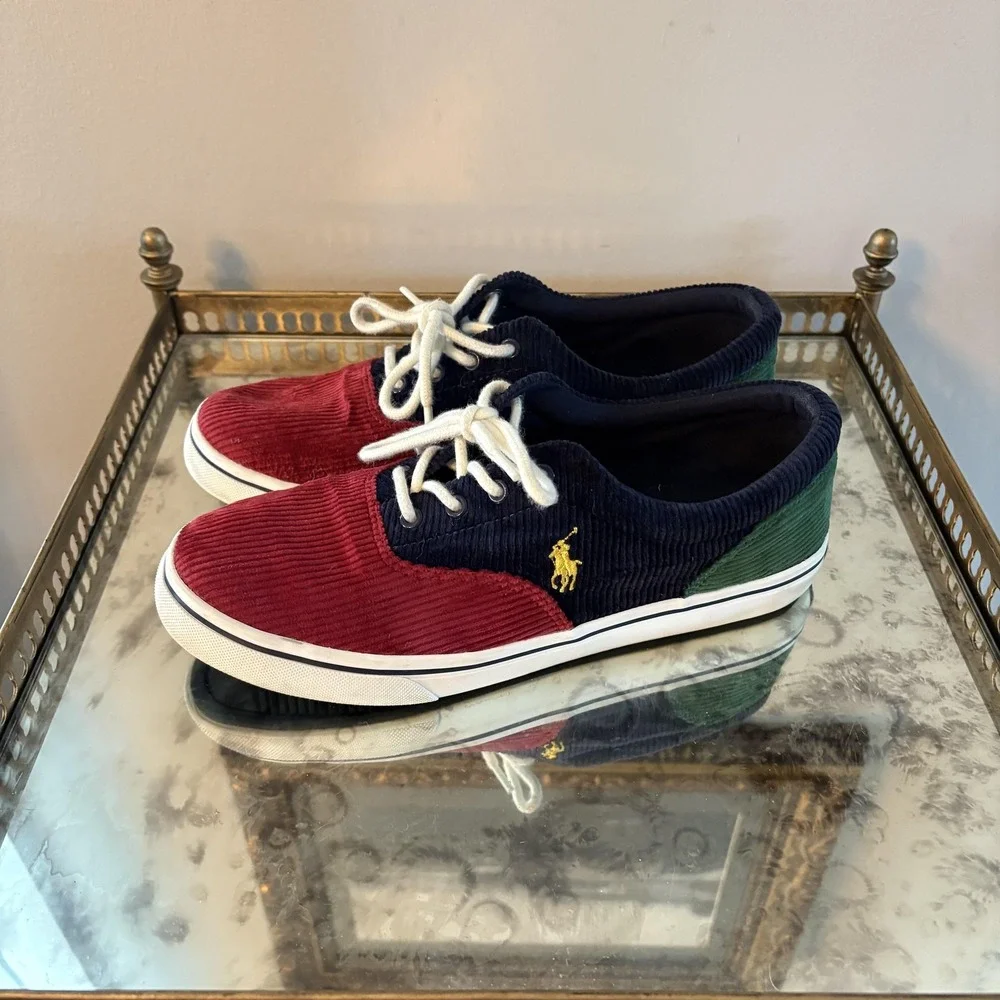 Polo Ralph Lauren Shoes Mens Size 7 Colorblock Corduroy Low Top Lace Up Sneakers